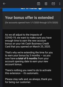 Chase intro bonus spend period extended--TheCreditShifu.com