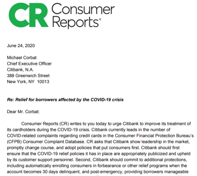 Citi is Subject of 37% of Complaints Involving Credit Card Issuers and coronavirus Relief